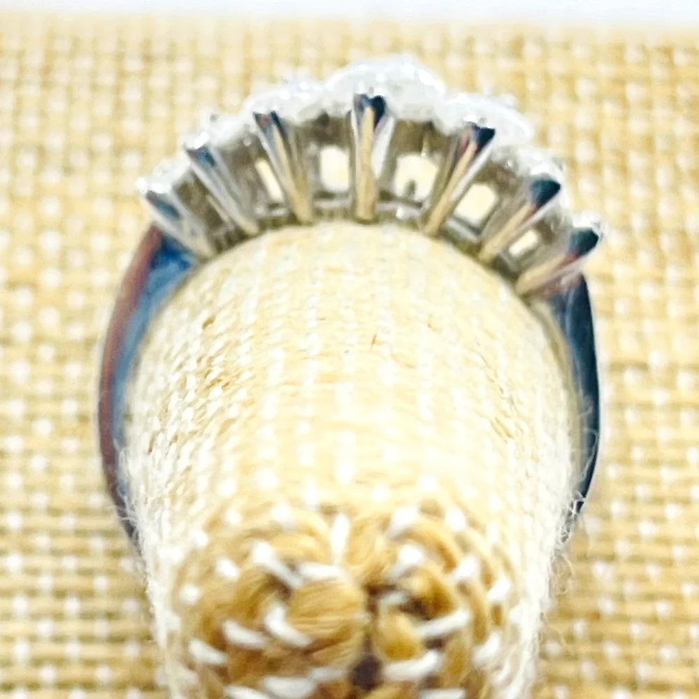 Clear Rhinestone Statement Ring Silver Tone Marquise Cut Cocktail Dinner Bridal